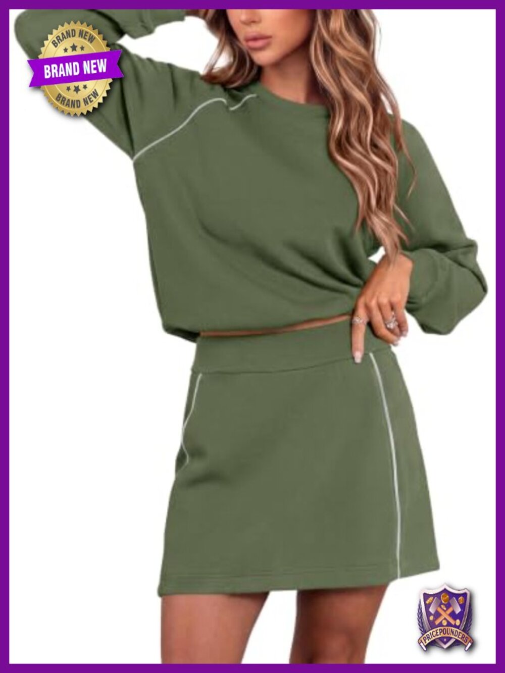 Women's Two Piece Skirt Set with Raglan Sleeve Top & Skort